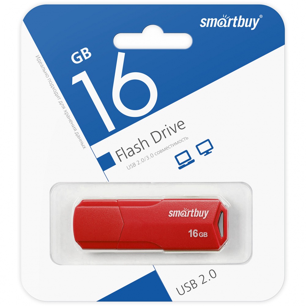 Флеш накопитель USB 2.0 Flash 16 Gb SmartBuy Clue (Red)