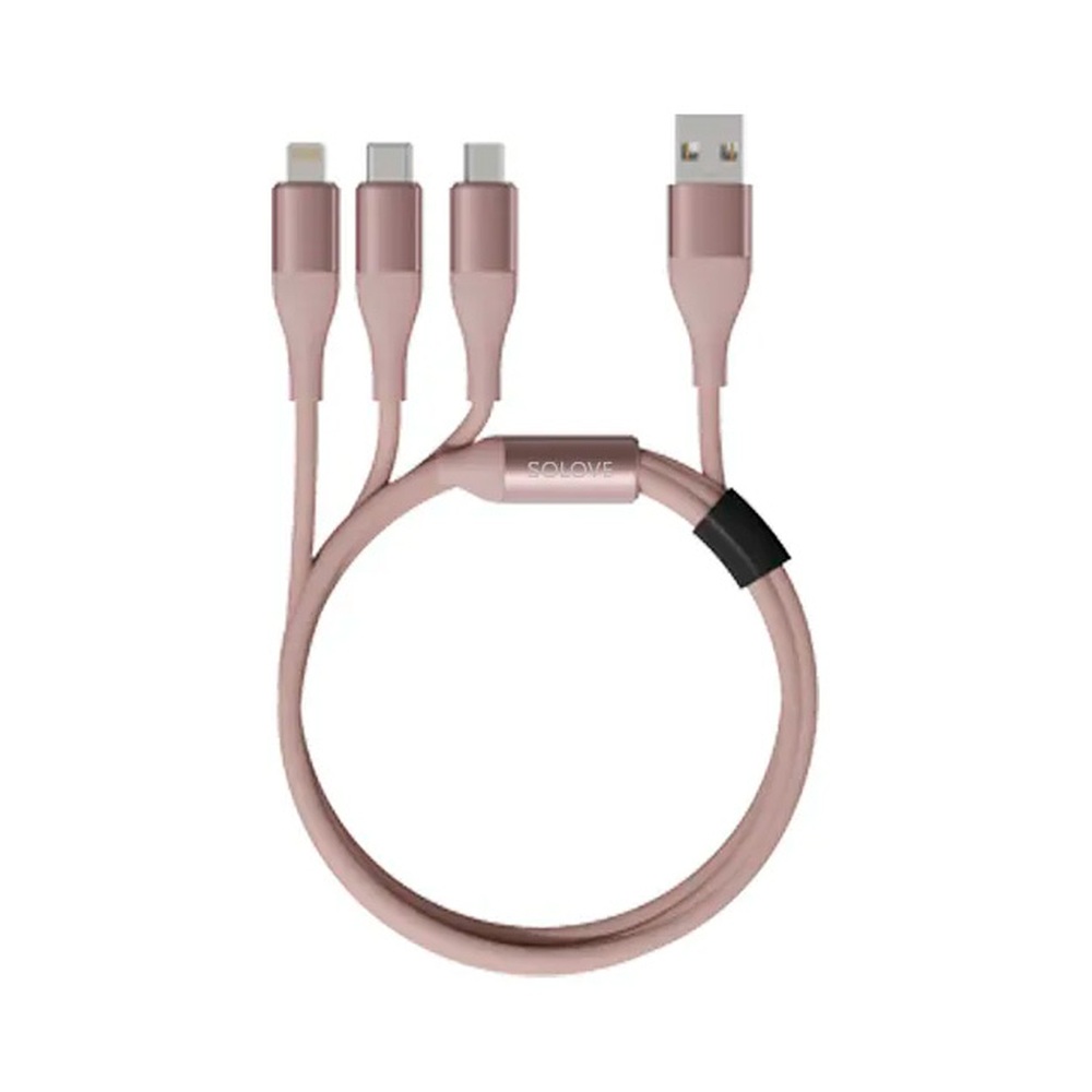 Кабель USB-A — Lightning/Micro-USB/USB-C Xiaomi 3 in 1 (Mi) SOLOVE 5V 2,4А нейлоновая ткань D3,8мм Защитный ЧИП (DW2 Pink) техпак розовый 120 см