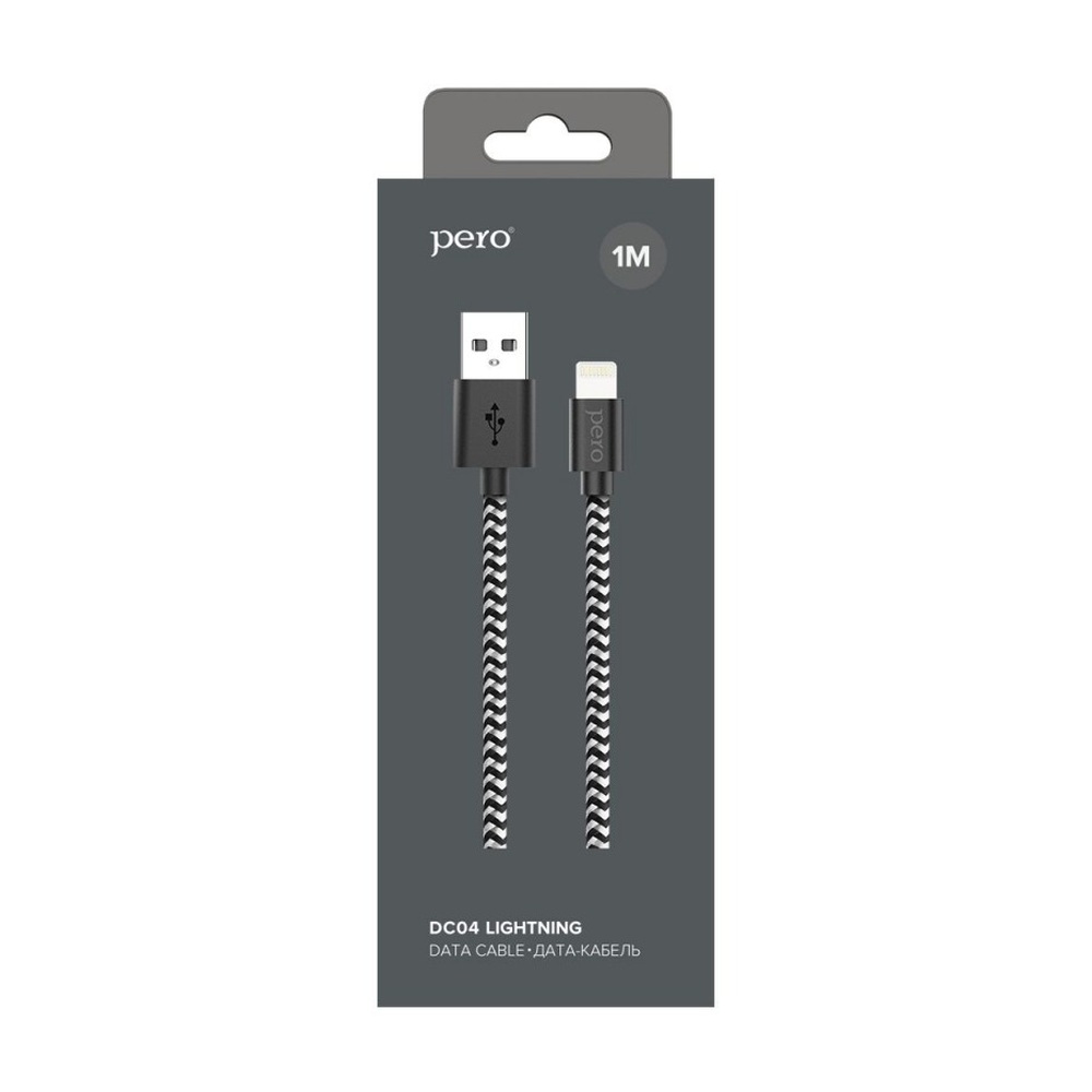Дата-кабель PERO DC-04 8-pin Lightning, 2А, 1м, Silver-black