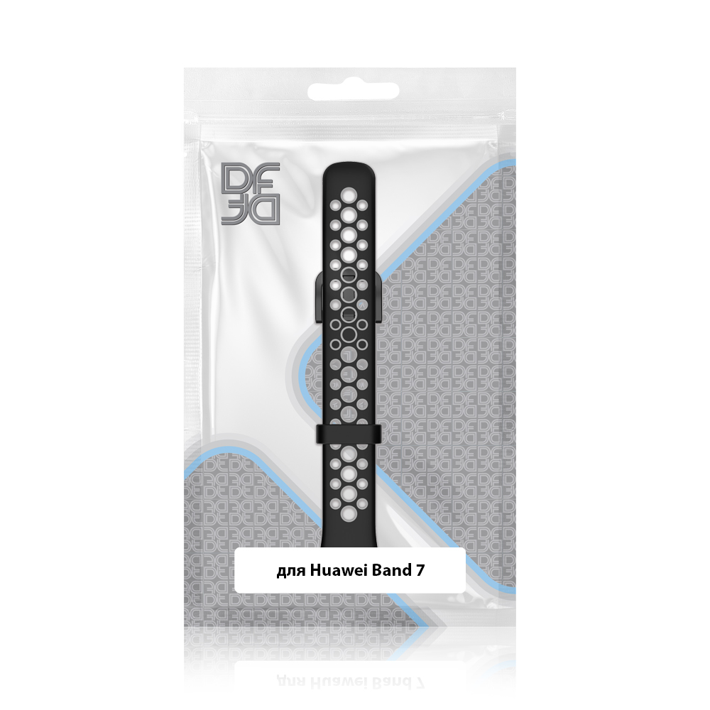 Ремешок спортивный силиконовый для Huawei Band 7 DF (black/gray)