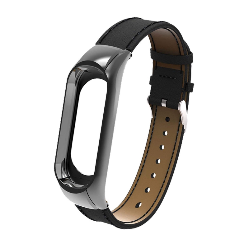 Сменный браслет Xiaomi Mi Band 3 кожаный (Чёрный)