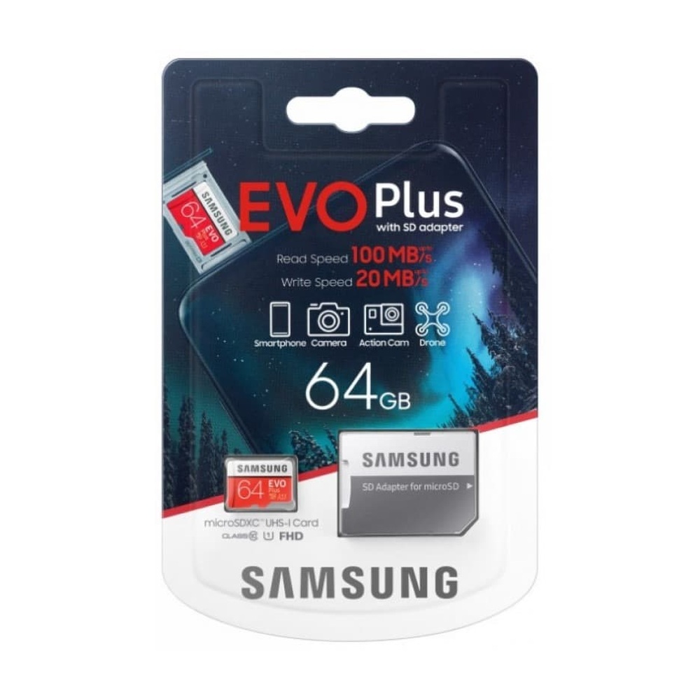 Карта памяти Samsung microSDXC EVO Plus 64 ГБ с адаптером