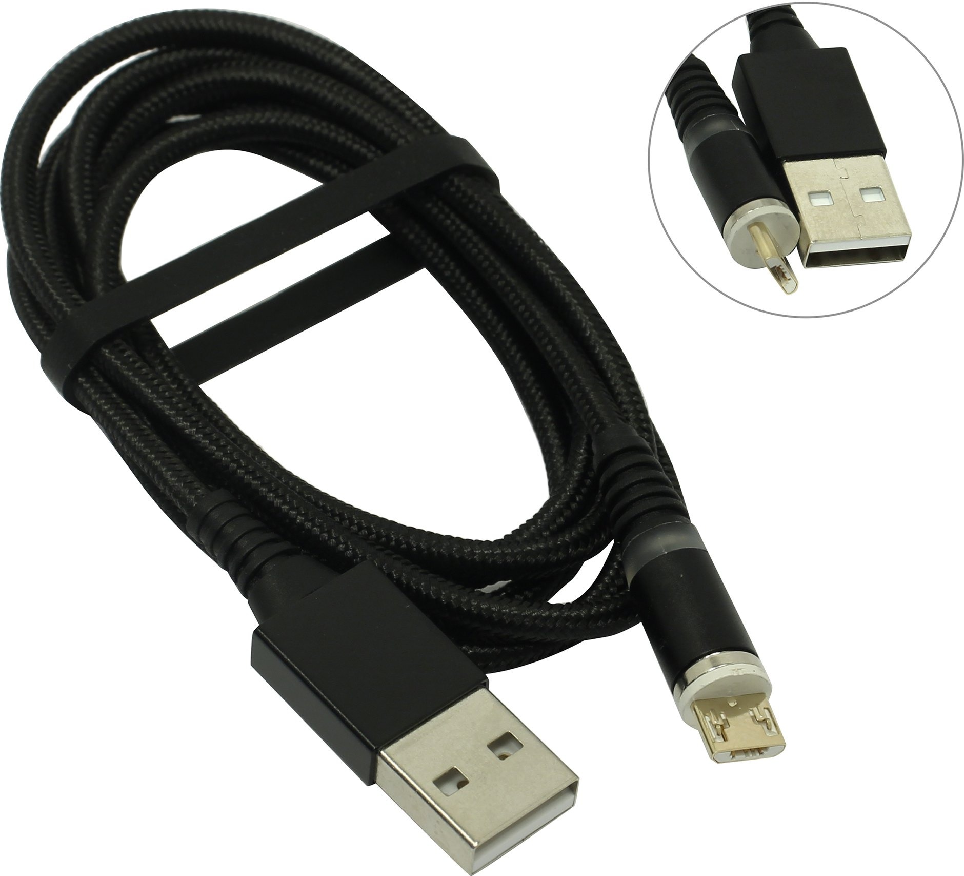 micro USB2.0 5P кабель 1 м Smartbuy с магнитным отсоед. наконечником, черный