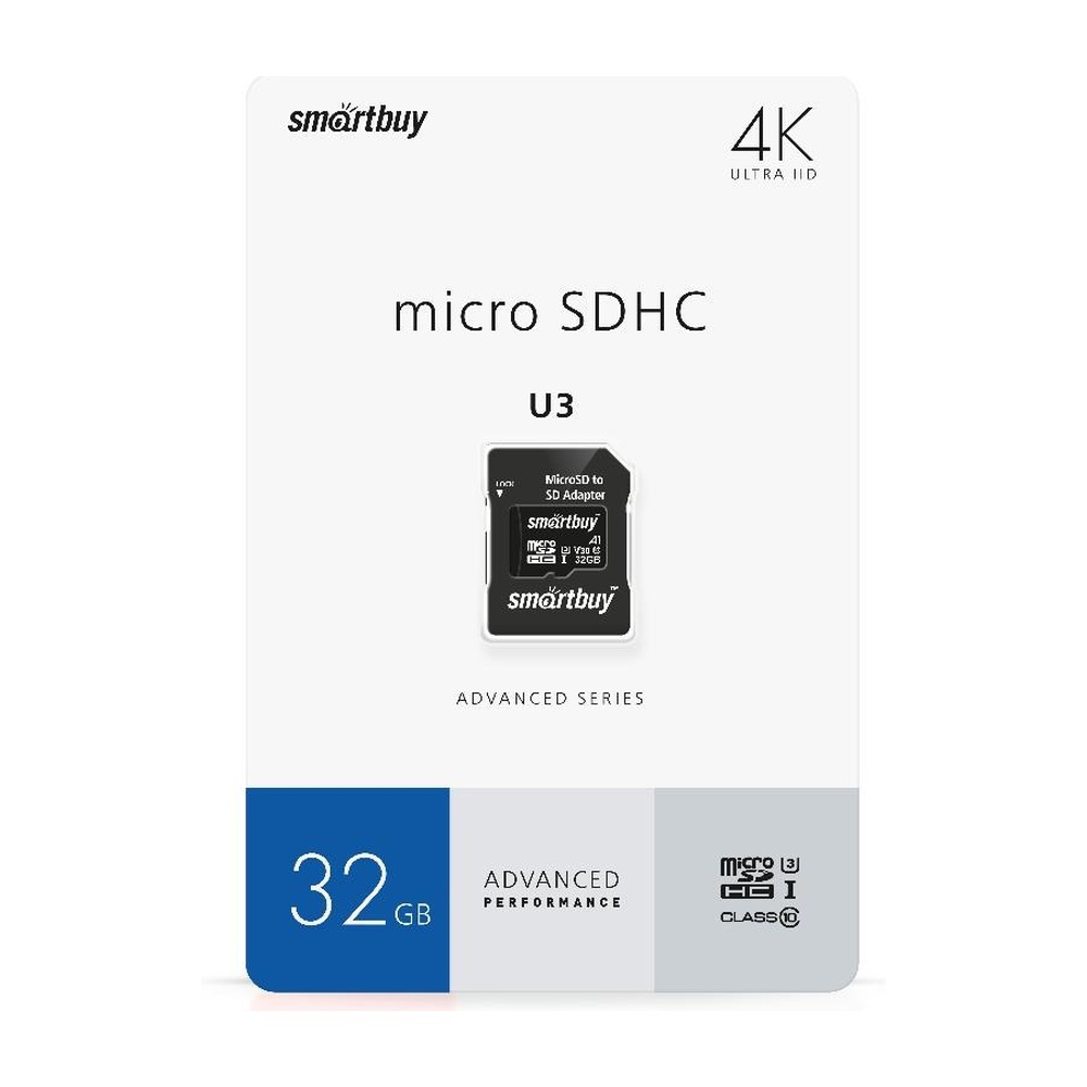 Карта памяти SmartBuy microSDHC Advanced R/W up to 90/55 32 ГБ U3 V30 A1 с адаптером