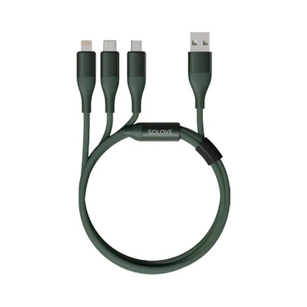 Кабель 3 in 1 USB Lightning/Micro/Type-C  Xiaomi (Mi) SOLOVE 120 см 5V 2,4А нейлоновая ткань D3,8мм Защитный ЧИП (DW2 Green), техпак зеленый
