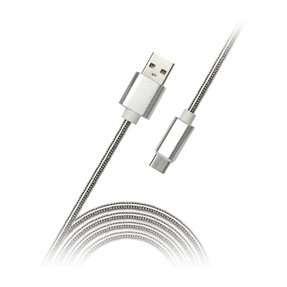 USB - micro USB, 1,2 м, серебро металл, дата-кабель Smartbuy