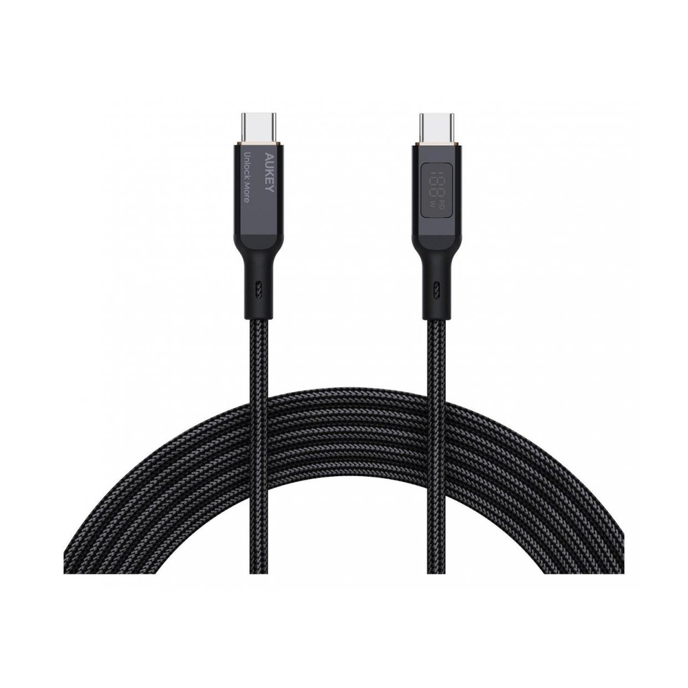 Кабель USB-C — USB-C Aukey Nylon Braided 100 Вт (LCD) Black 1 м