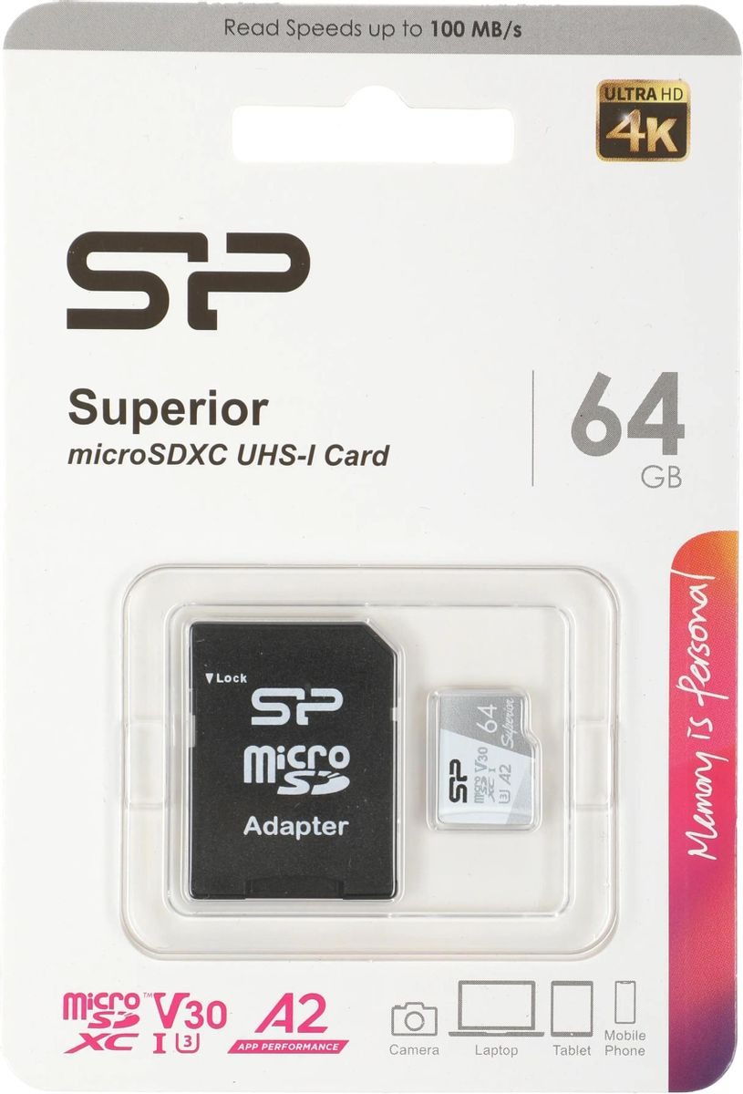 Карта памяти microSDXC UHS-I U3 Silicon Power Superior 64 ГБ