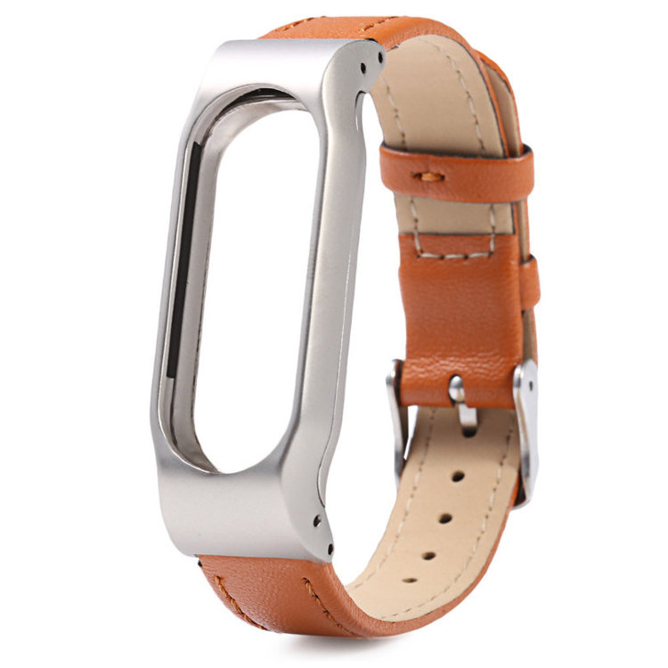 Сменный браслет Xiaomi Mi Band 3/4 кожаный (Коричневый)