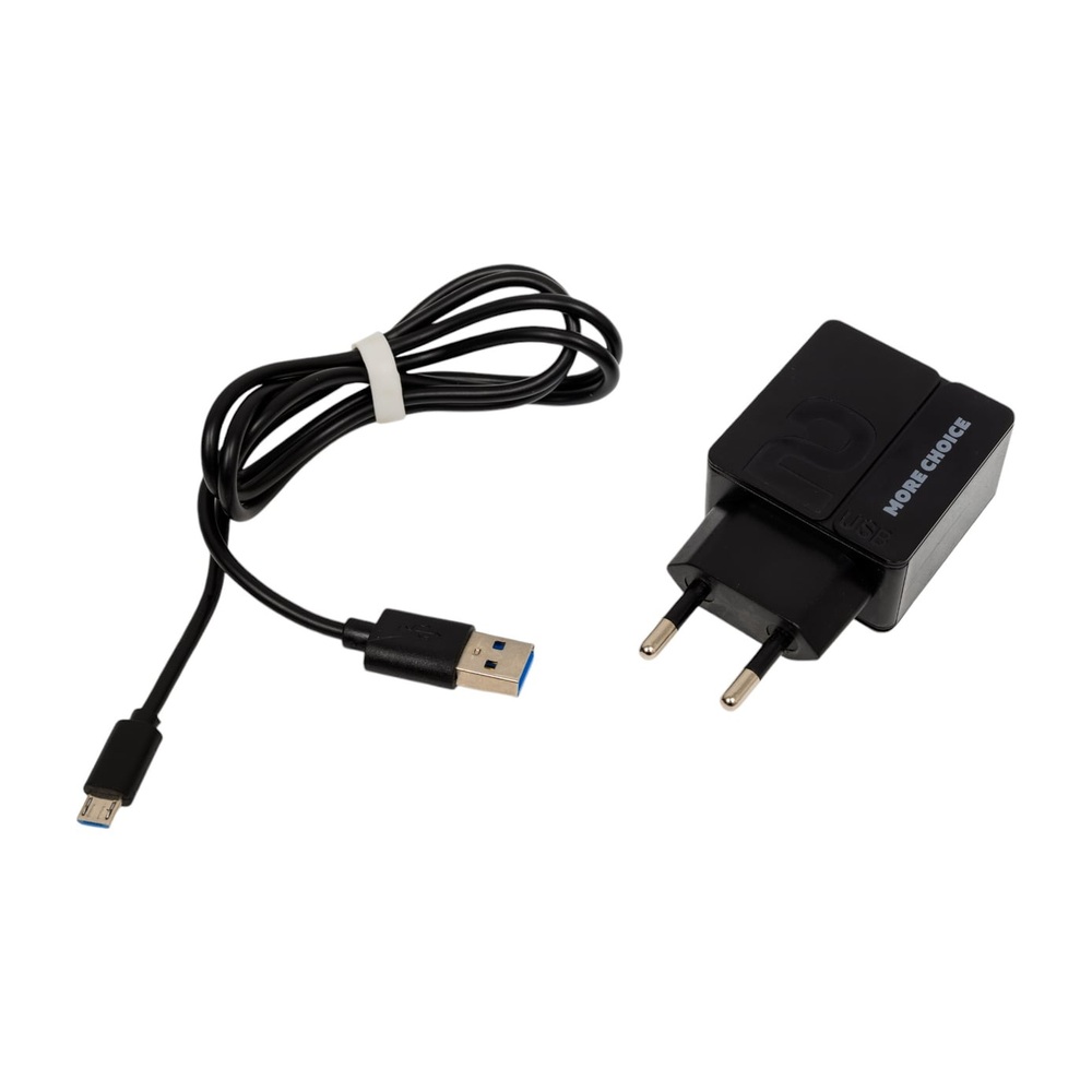 Зарядное устройство More Choice NC46, c кабелем MicroUSB, 2 USB, черное/черное