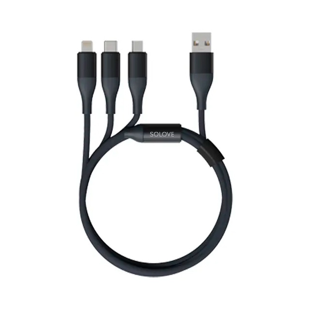 Кабель 3 in 1 USB Lightning/Micro/Type-C  Xiaomi (Mi) SOLOVE 120 см 5V 2,4А нейлоновая ткань D3,8мм Защитный ЧИП (DW2 Blue), техпак синий