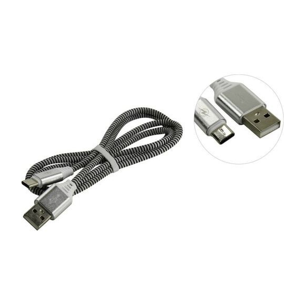 Type-C - USB2.0 дата-кабель 1 м Smartbuy, нейлоновая оплетка Socks, черно-белый (iK-3112NS black)