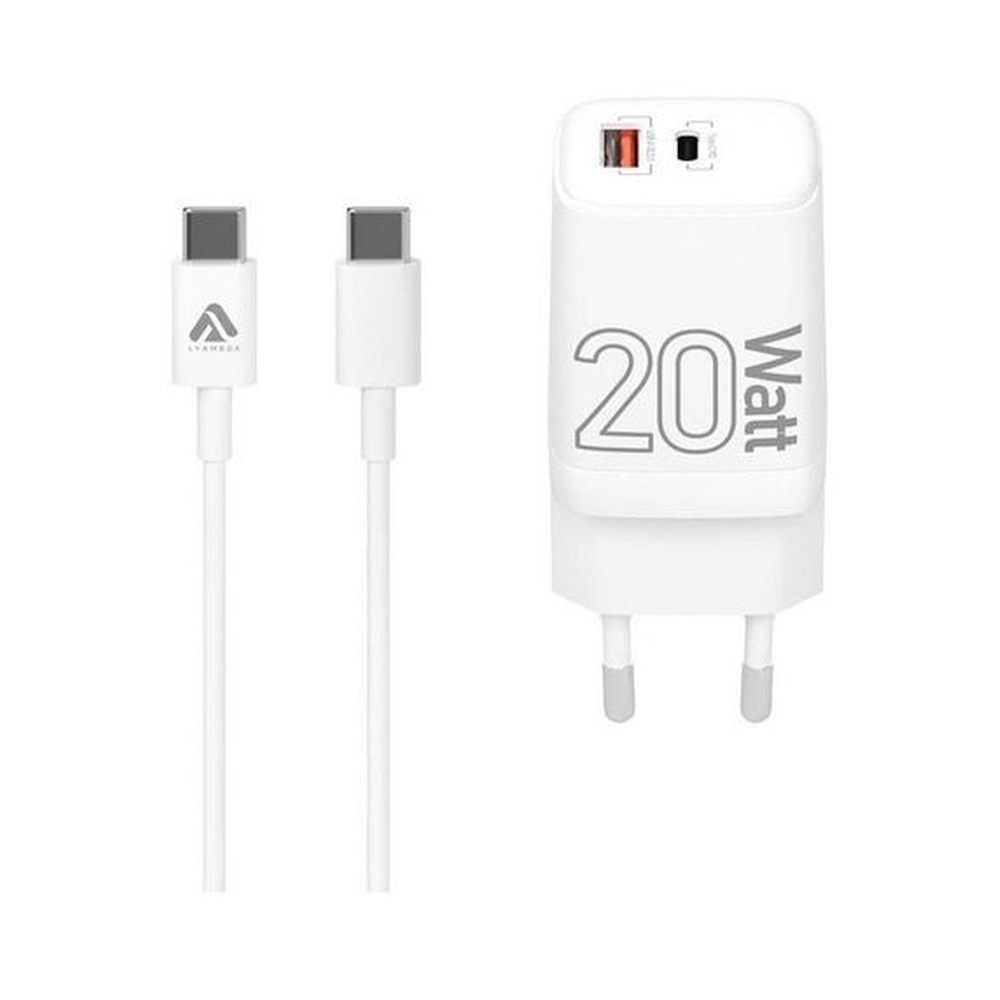 Зарядное устройство Lyambda 20W с двумя выходами с кабелем Type-C (PD+QC3.0)