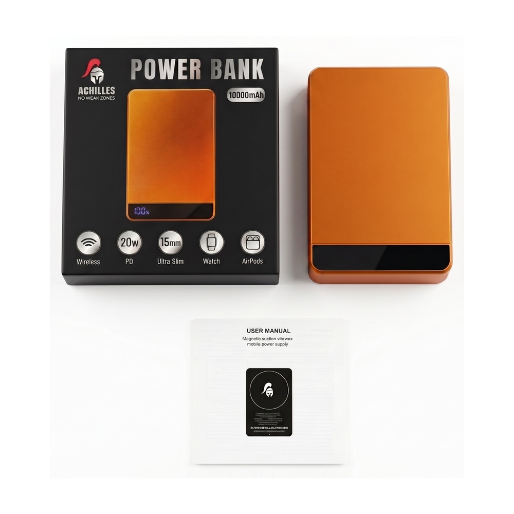 Магнитный беспроводной внешний аккумулятор Achilles 10000mAh (Оранжевый)