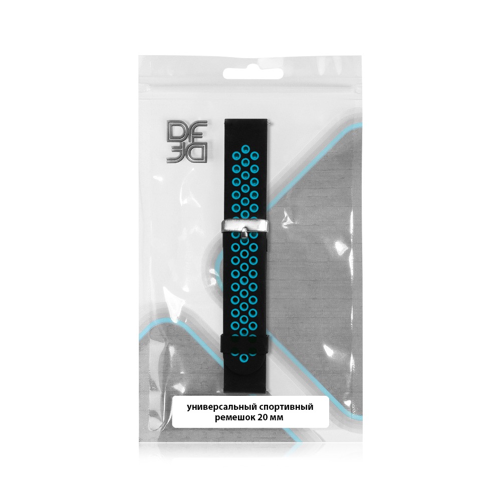 Универсальный спортивный ремешок 20 мм DF (black/blue)
