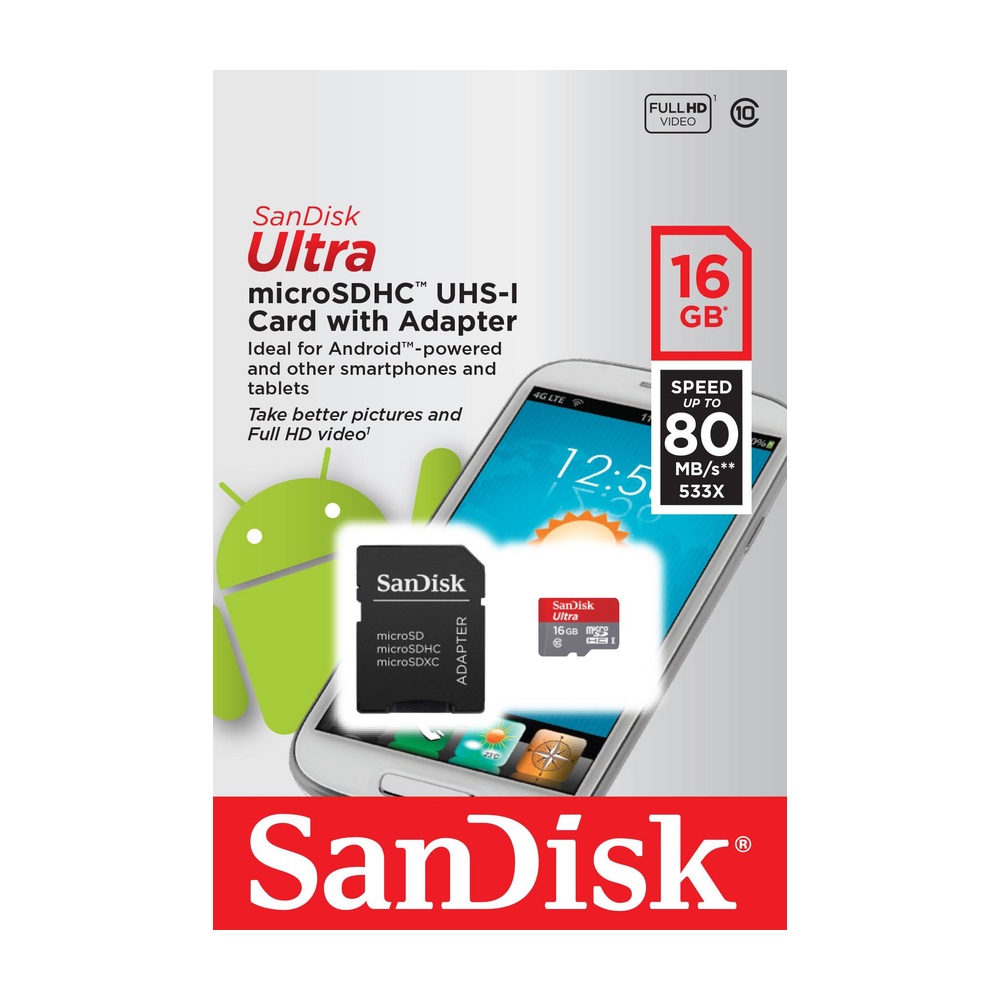 Карта памяти SanDisk microSDHC 16 ГБ SDSQUNS-016G-GN3MN