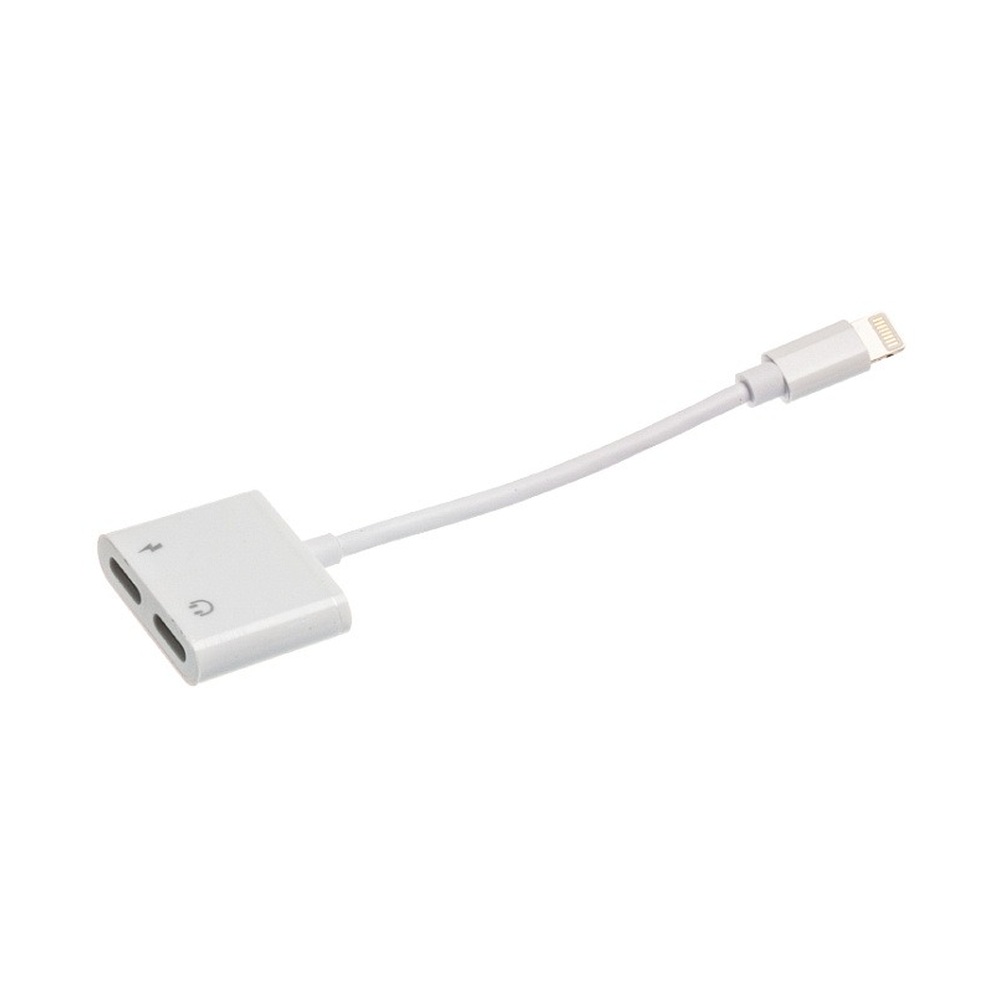Переходник WALKER IP 2в1 наушник IP + зарядка IP кабель (iOS13.3) белый